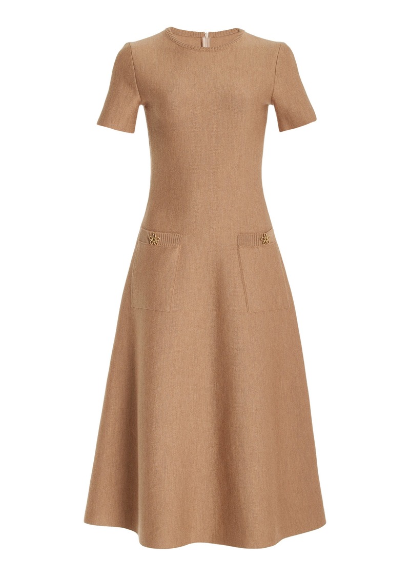 Oscar de la Renta - Button-Detailed Wool Midi Dress - Brown - XS - Moda Operandi