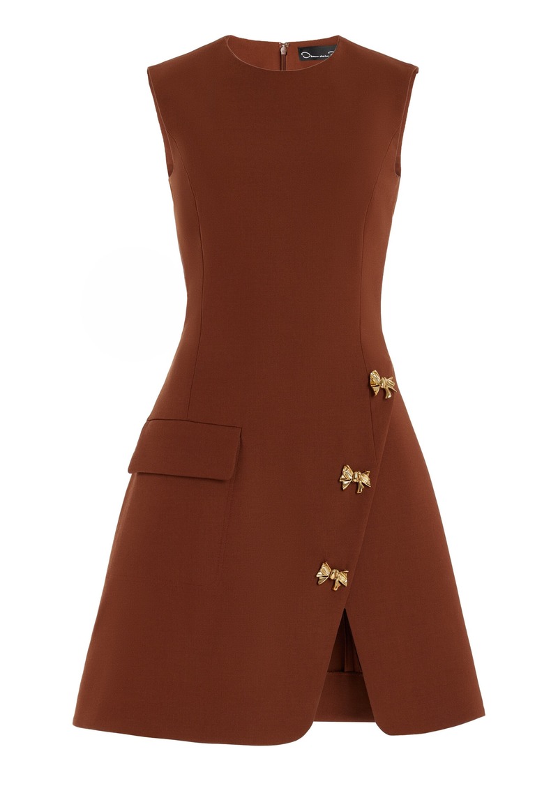 Oscar de la Renta - Button-Detailed Wool Mini Dress - Brown - US 2 - Moda Operandi