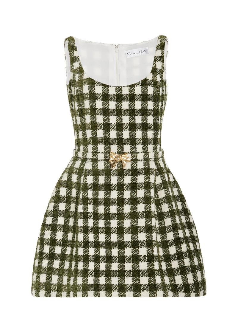 Oscar de la Renta - Checkered Chenille-Tweed Mini Dress - Green - US 0 - Moda Operandi