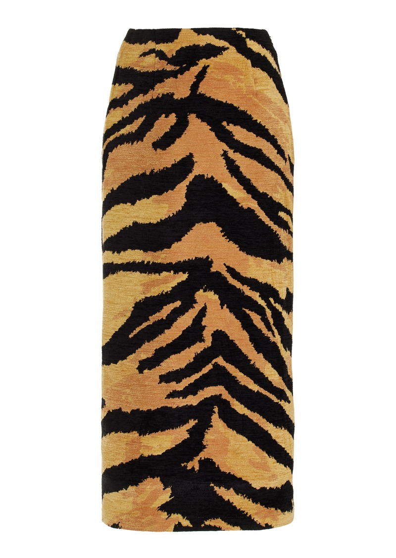 Oscar de la Renta - Chenille Tiger-Jacquard Pencil Skirt - Animal - US 4 - Moda Operandi