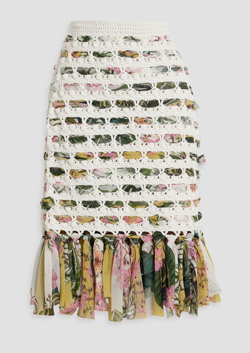 Oscar de la Renta - Chiffon-trimmed crocheted cotton skirt - White - US 0