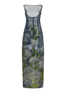 Oscar de la Renta - Chrysanthemum Silk-Blend Fil Coupe Column Gown - Navy - US 8 - Moda Operandi