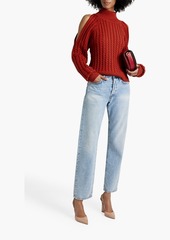 Oscar de la Renta - Cold-shoulder cable-knit wool turtleneck sweater - Red - L