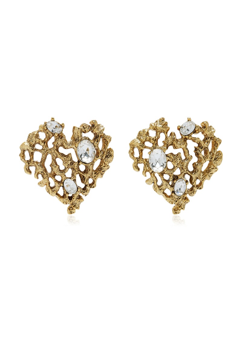 Oscar de la Renta - Coral Heart Pewter and Crystal Earrings - Gold - OS - Moda Operandi - Gifts For Her