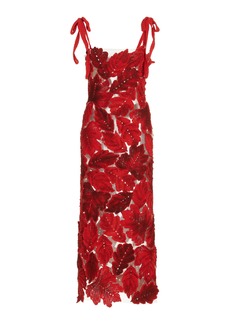 Oscar de la Renta - Crochet Leaves Midi Dress - Red - M - Moda Operandi
