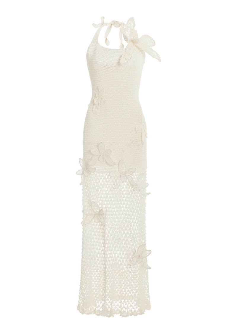 Oscar de la Renta - Crocheted Cotton Halter Maxi Dress - Ivory - XL - Moda Operandi