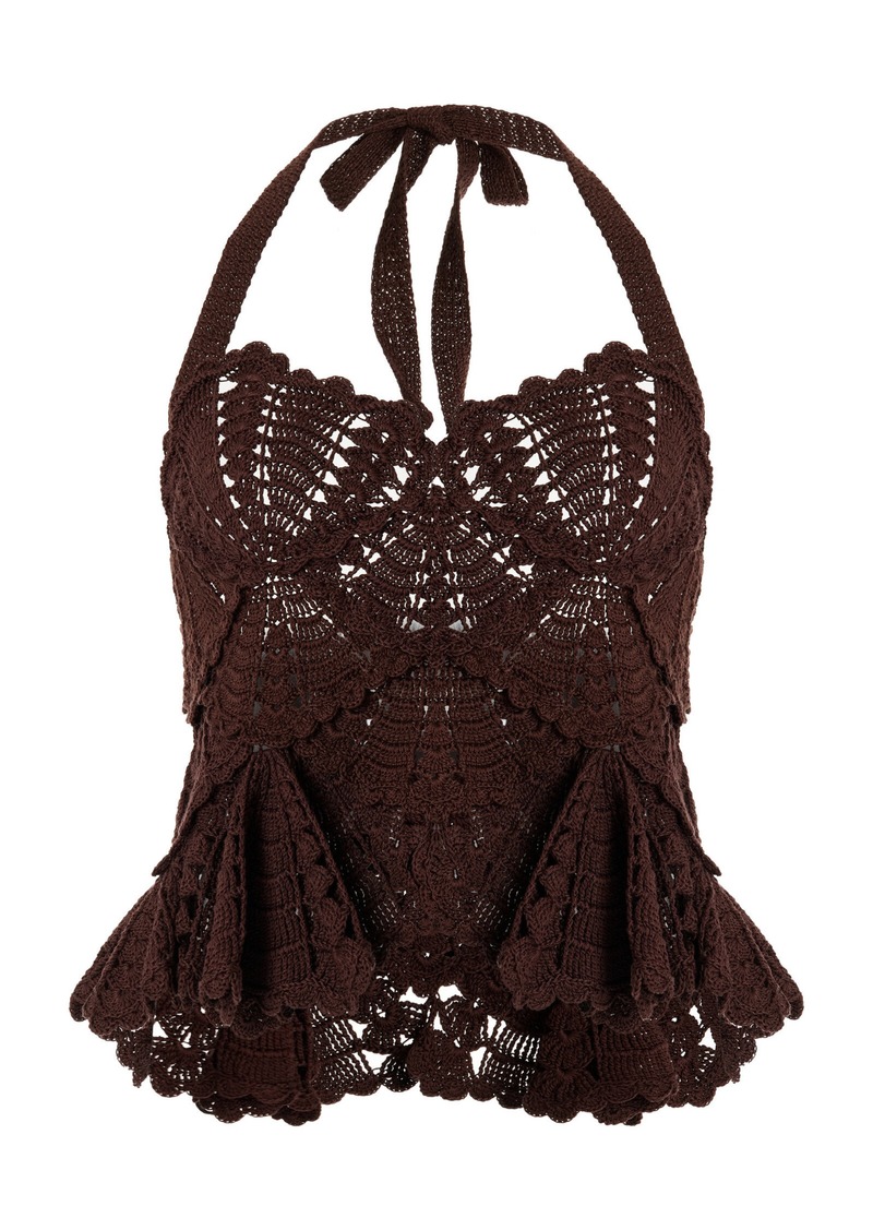 Oscar de la Renta - Crocheted Cotton Halter Tank Top - Brown - S - Moda Operandi