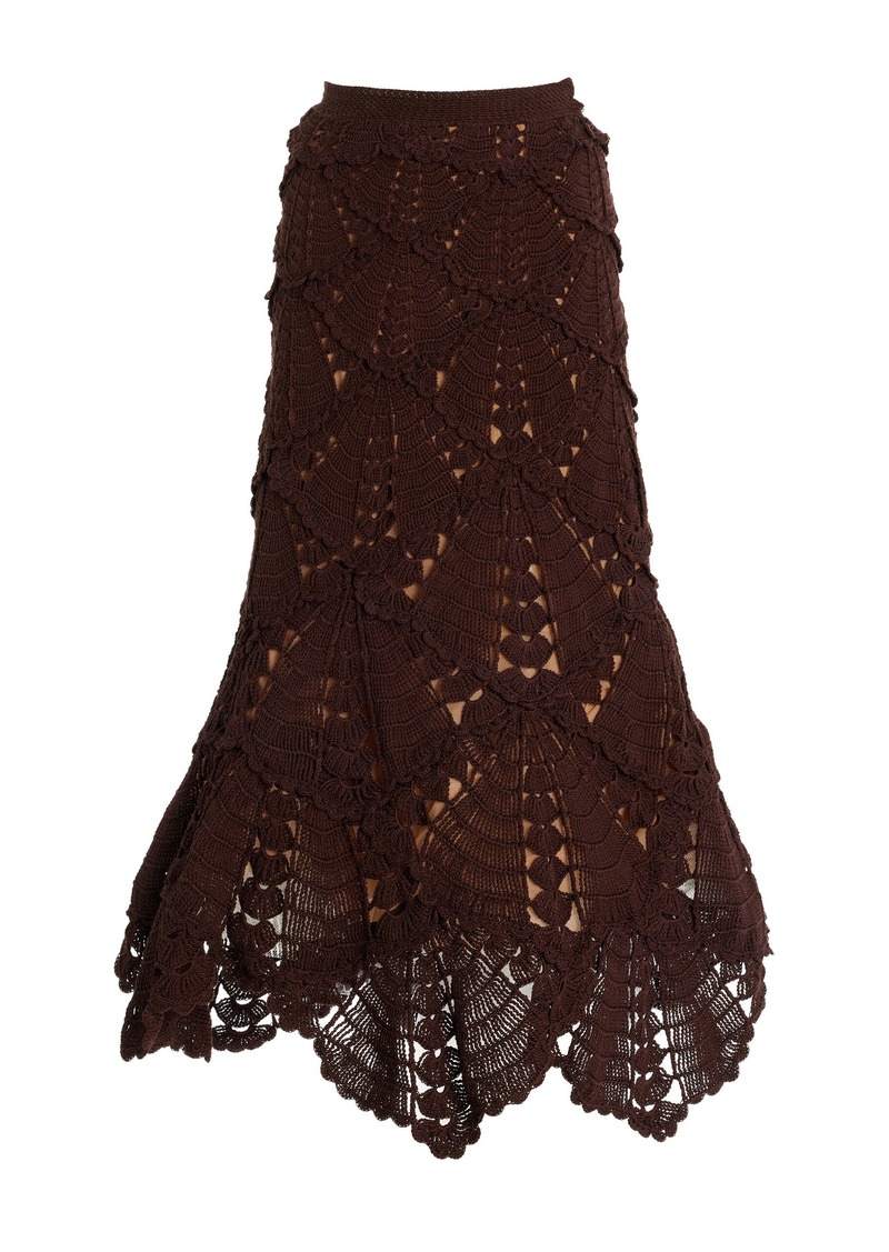 Oscar de la Renta - Crocheted Cotton Midi Skirt - Brown - M - Moda Operandi