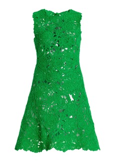 Oscar de la Renta - Crocheted Cotton Mini Dress - Green - L - Moda Operandi