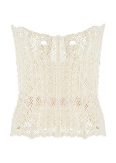 Oscar de la Renta - Crocheted Cotton Strapless Corset Top - White - M - Moda Operandi