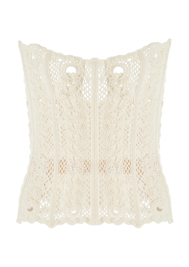 Oscar de la Renta - Crocheted Cotton Strapless Corset Top - White - S - Moda Operandi