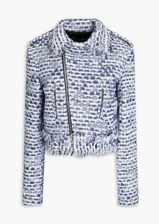 Oscar de la Renta - Cropped cotton-blend bouclé-tweed biker jacket - Blue - US 0