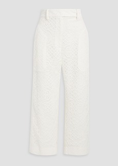Oscar de la Renta - Cropped cotton-blend guipure lace wide-leg pants - White - US 8