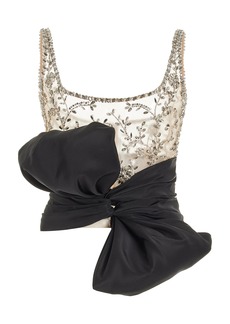 Oscar de la Renta - Crystal-Embellished Faille Crop Top - Black - US 2 - Moda Operandi