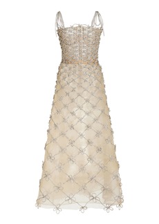 Oscar de la Renta - Crystal-Embellished Mesh Midi Dress - Silver - US 4 - Moda Operandi