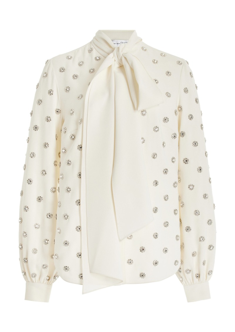 Oscar de la Renta - Crystal-Embellished Silk-Blend Top - Ivory - US 2 - Moda Operandi