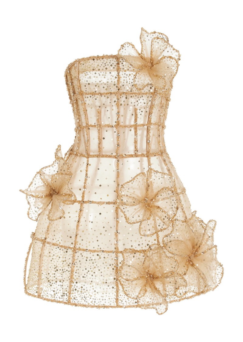 Oscar de la Renta - Crystal-Embellished Tulle Mini Dress - Gold - US 4 - Moda Operandi