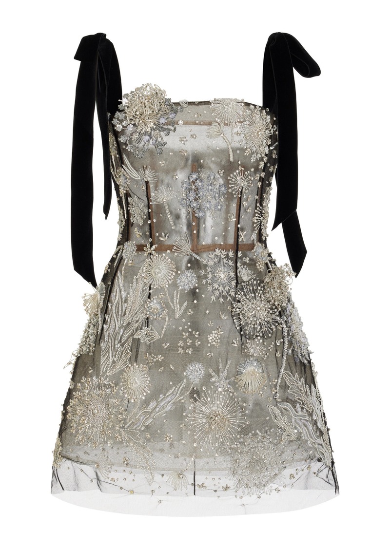 Oscar de la Renta - Crystal-Embroidered Midi Dress - Silver - US 6 - Moda Operandi