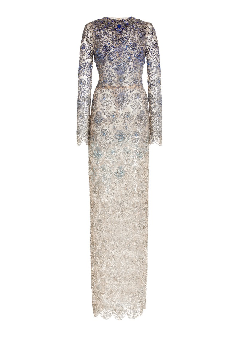 Oscar de la Renta - Crystal-Embroidered Ombre Gown - Silver - US 2 - Moda Operandi