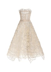 Oscar de la Renta - Crystal-Embroidered Strapless Tea-Length Gown - Silver - US 0 - Moda Operandi