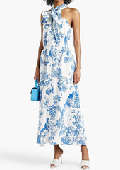 Oscar de la Renta - Cutout floral-print cotton-blend crepe maxi dress - Blue - US 12