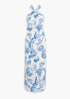 Oscar de la Renta Painted Poppies Jacquard Dress in Light Blue Multi, Size  Medium