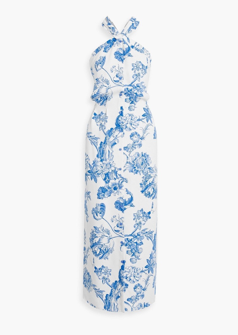 Oscar de la Renta - Cutout floral-print cotton-blend crepe maxi dress - Blue - US 14