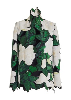 Oscar de la Renta - Cutout Gardenia Faille Embroidered Jacket - Multi - US 14 - Moda Operandi