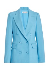 Oscar de la Renta - Double-Breasted Wool Satin Tailoring Jacket - Blue - US 16 - Moda Operandi