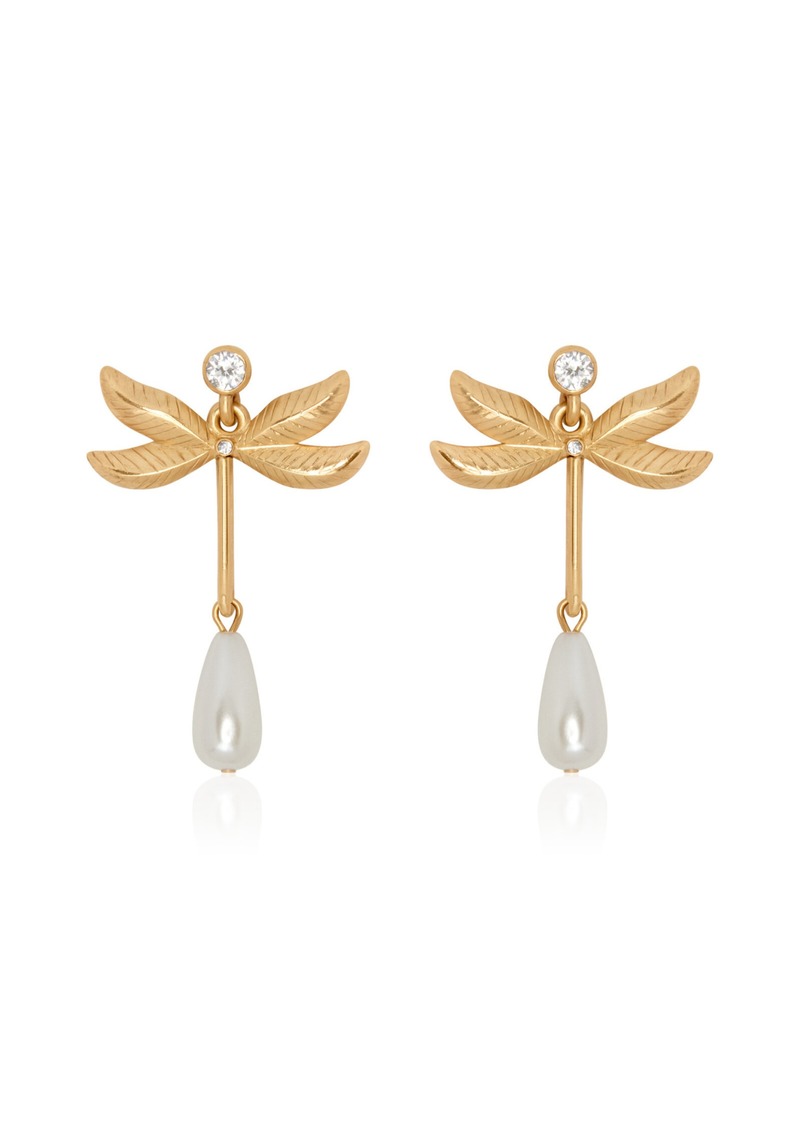 Oscar de la Renta - Double Wing Dragonfly Pewter and Pearl Earrings - Gold - OS - Moda Operandi - Gifts For Her