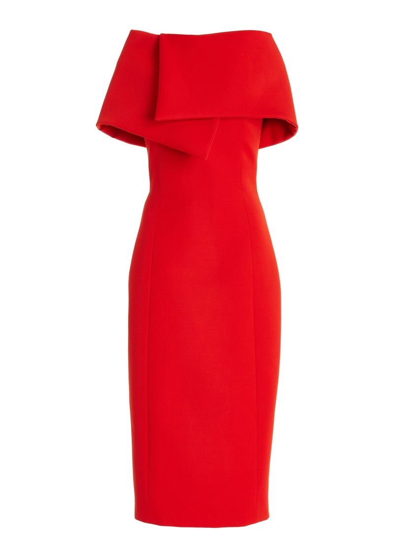 Oscar de la Renta - Draped Bonded Wool Midi Dress - Orange - US 6 - Moda Operandi