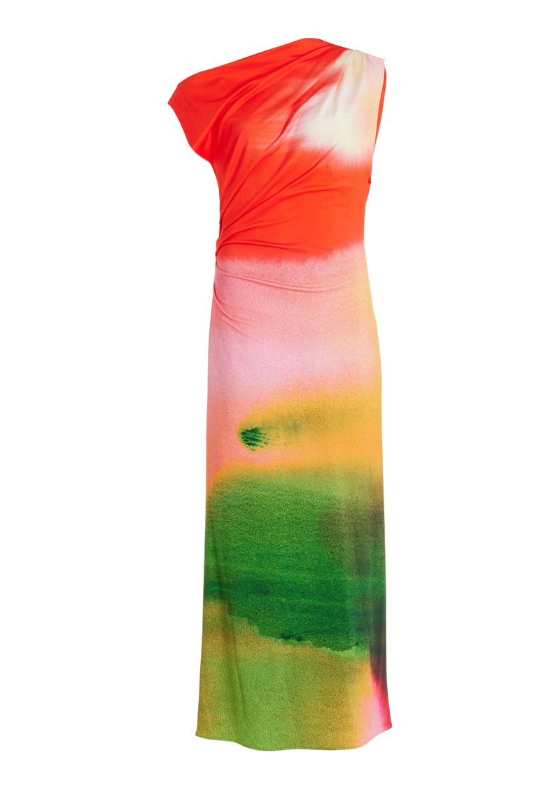 Oscar de la Renta - Draped Watercolor-Print Jersey Midi Dress - Multi - US 8 - Moda Operandi