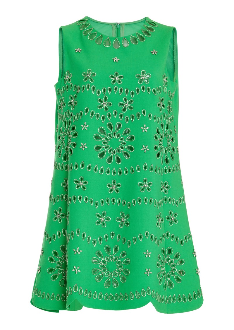 Oscar de la Renta - Embroidered Cotton-Blend Mini Dress - Green - US 2 - Moda Operandi