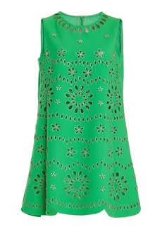 Oscar de la Renta - Embroidered Cotton-Blend Mini Dress - Green - US 8 - Best Seller - Moda Operandi