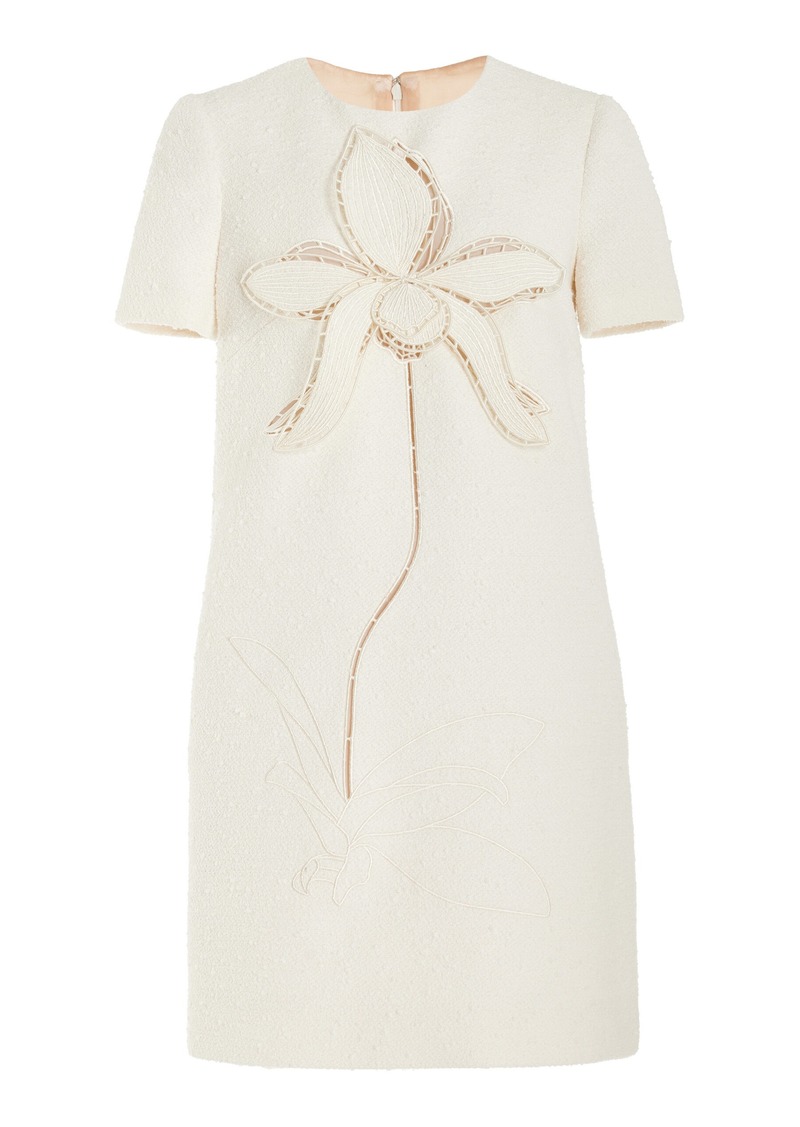 Oscar de la Renta - Embroidered Cotton-Wool Tweed Mini Dress - Ivory - US 4 - Moda Operandi