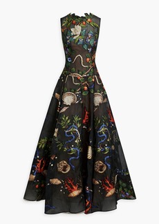 Oscar de la Renta - Embroidered fil coupé organza gown - Black - US 0