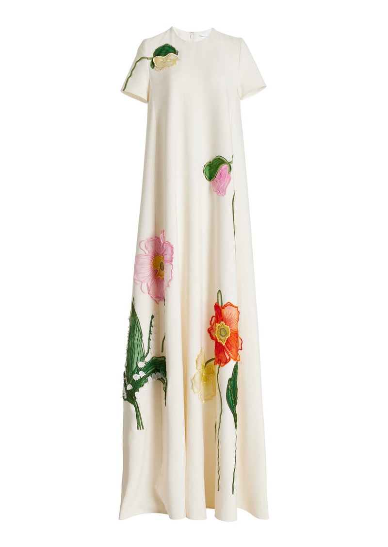 Oscar de la Renta - Embroidered Floral Wool-Blend Gown - Ivory - US 8 - Moda Operandi