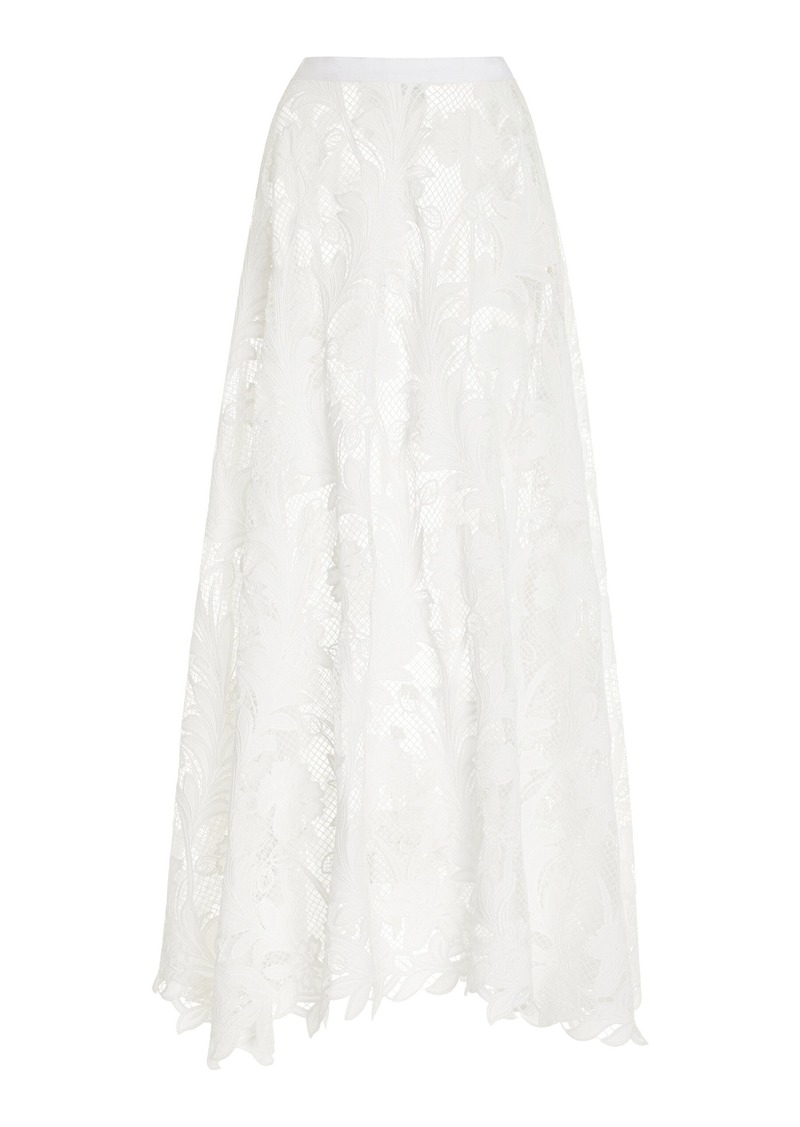 Oscar de la Renta - Embroidered Guipure Lace Midi Skirt - White - US 4 - Moda Operandi