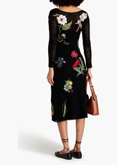 Oscar de la Renta - Embroidered open-knit cotton midi dress - Black - M
