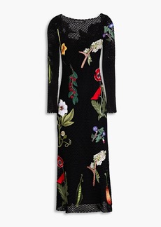 Oscar de la Renta - Embroidered open-knit cotton midi dress - Black - M