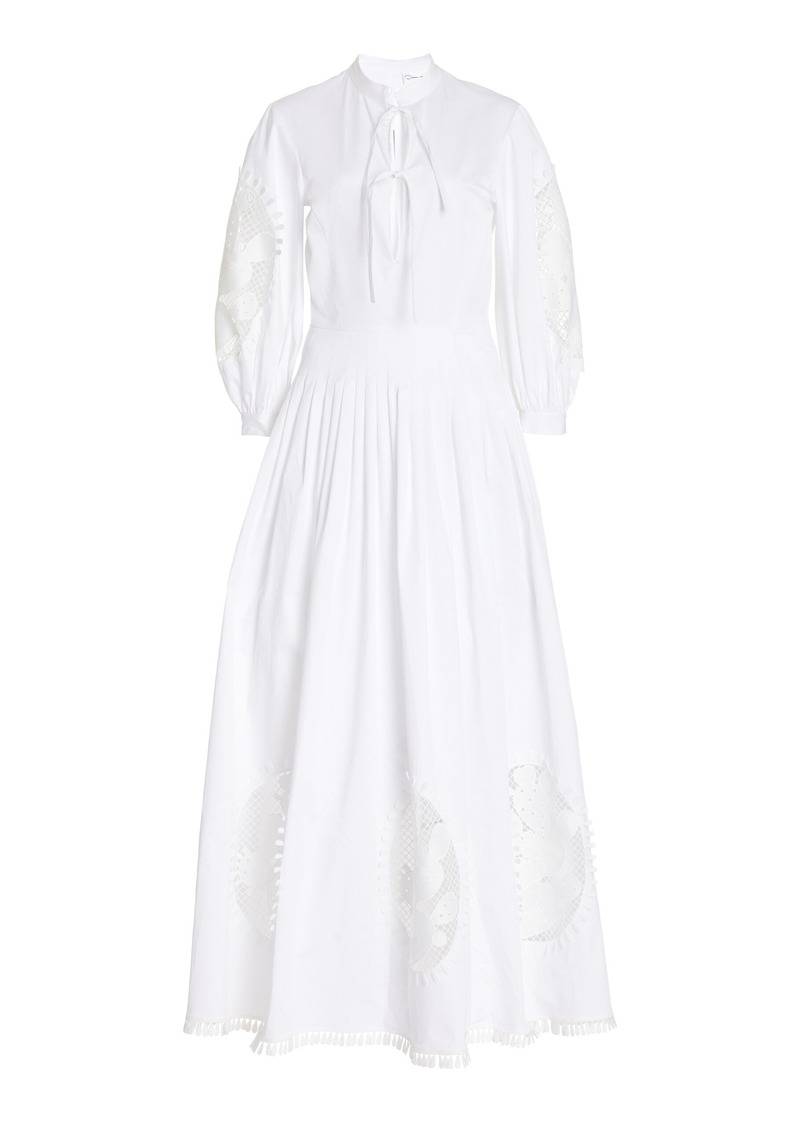 Oscar de la Renta - Embroidered Pleated Cotton Poplin Maxi Dress - White - US 0 - Moda Operandi