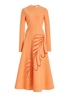 Oscar de la Renta - Embroidered Stretch-Wool Midi Dress - Orange - US 00 - Moda Operandi