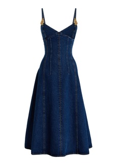 Oscar de la Renta - Exclusive Hardware-Detailed Bustier Denim Midi Dress - Blue - US 10 - Moda Operandi