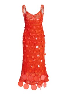 Oscar de la Renta - Exclusive Paillette-Sequined Crocheted Cotton Midi Dress - Orange - L - Moda Operandi