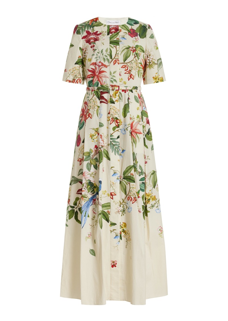 Oscar de la Renta - Exclusive Painted Poppies Cotton Poplin Maxi Dress - White - US 2 - Moda Operandi