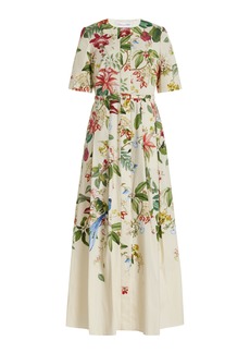 Oscar de la Renta - Exclusive Painted Poppies Cotton Poplin Maxi Dress - White - US 4 - Moda Operandi