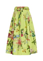 Oscar de la Renta - Exclusive Painted Poppies Cotton Poplin Midi Skirt - Multi - US 4 - Moda Operandi