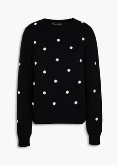 Oscar de la Renta - Faux pearl-embellished cotton sweater - Black - XS
