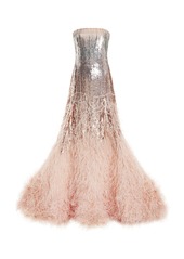 Oscar de la Renta - Feathered Silk Gown - Light Pink - US 6 - Moda Operandi