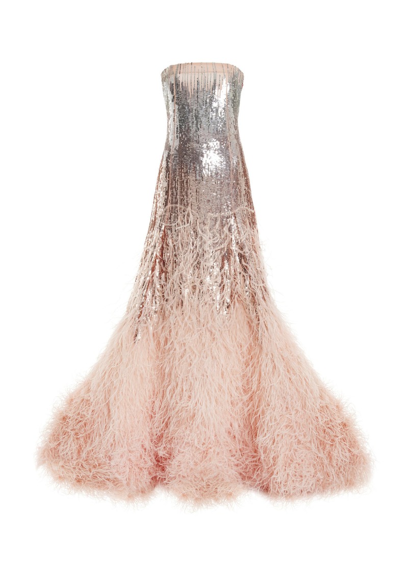 Oscar de la Renta - Feathered Silk Gown - Light Pink - US 6 - Moda Operandi